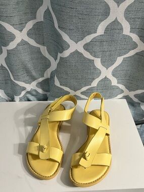 Franco Sarto Yellow Leather Crisscross Slingback Sandals